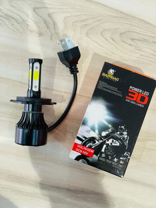 3D LED Motorcycle Bulb – High Brightness 40 W 3600 Lumens (H4‑Plug)
