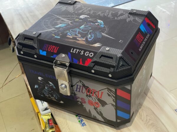 Motorcycle Top Case/ Top Box, 55L Universal Motorbike Tail Box – Sport Graffiti Style with Backrest Pad, Security Lock & Handle