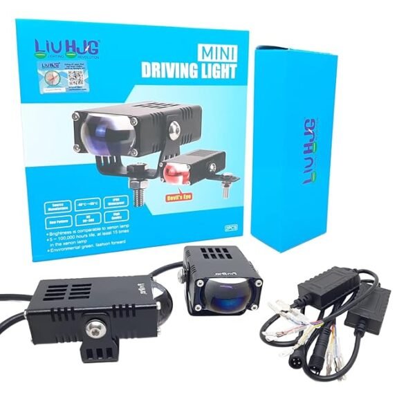 HJG Waymaker Mini Drive Fog Light V4 – Dual Colour (White/Yellow) + Red Devil Eye, with CANBUS Wiring Kit (2 pcs) — Universal for Cars & Motorcycles