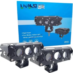 HJG New S75 Triple Projector Lens 180W Foglight Triple LED Projector Fog Lens 180W with Red DRL Foglight Ultra Wide Dual Intensity LED Fog Lights White/Yellow/Red DRL Projector...